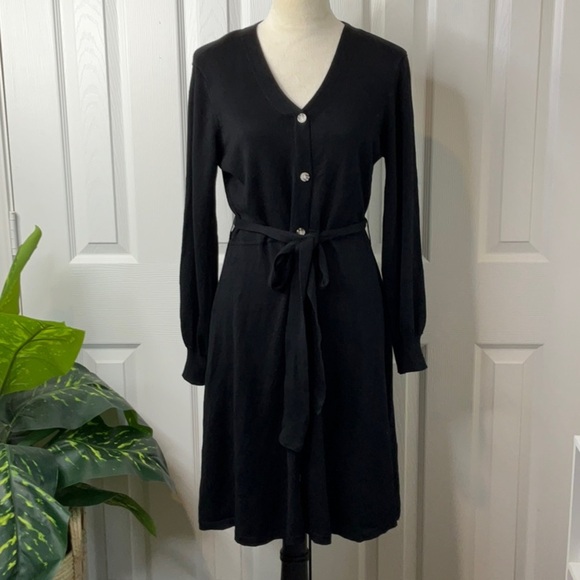 Women's Nina Leonard Balloon Sleeve Midi Black Sweater Dress Size L - Picture 2 of 13